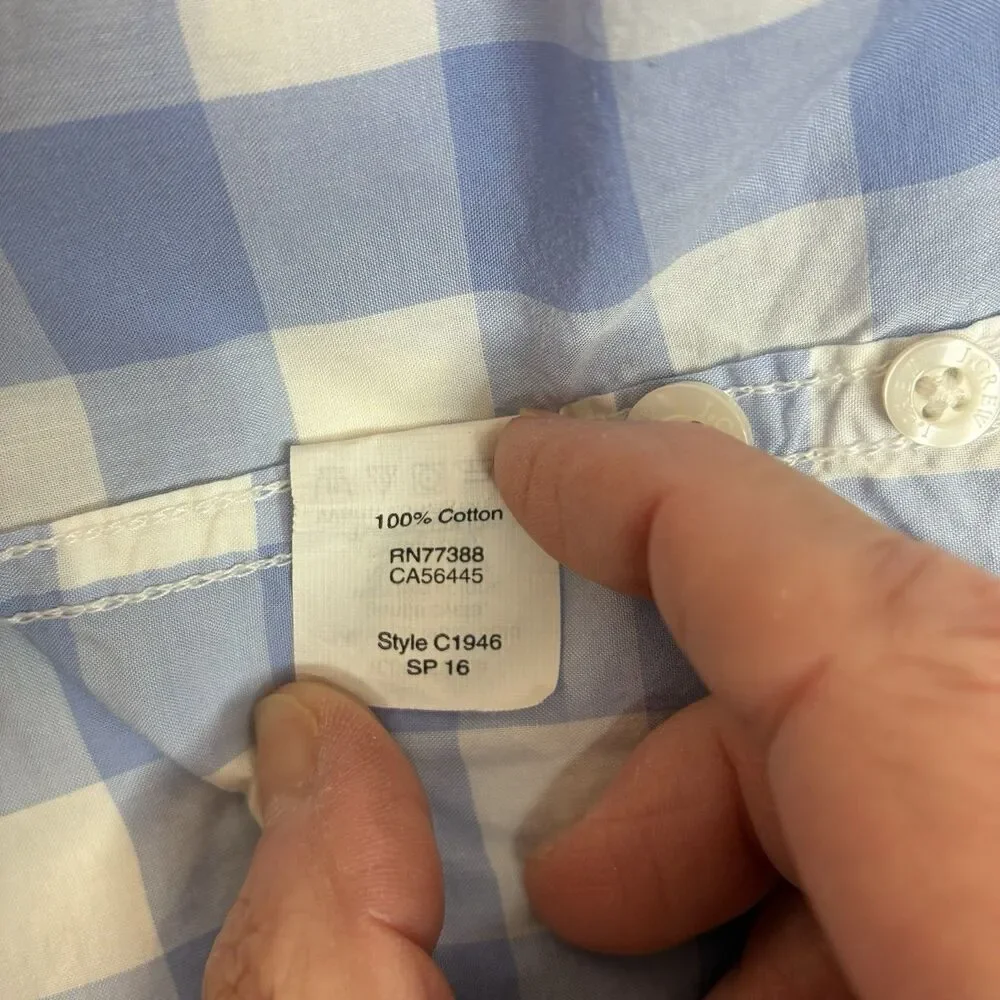 Men’s‎ Blue White Check Button Down Short Sleeve Shirt Size L Lightweight Cotton